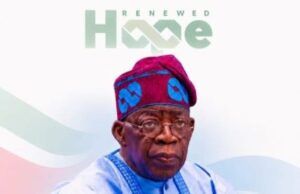 Third Year In Govt: Akeem Agbaje Congratulates Tinubu, Says ‘Nigeria Now Has A Courageous Leader’ Campaign poster featuring two men in traditional clothing, with the slogan '3 Years of Renewed Hope' and 'For Governor, Oyo State 2027'.