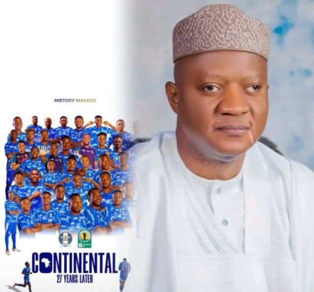 Akeem Agbaje and 3sc Commemorative poster showing a large group of people in matching blue outfits on the left and a man in white traditional attire on the right. The text suggests a celebration of 27 years later and a brand or event called Continental.