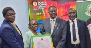 High Expectations As Osun Varsity Presents Appointment Letter To New Chancellor, BOVAS GMD …the Vice Chancellor, Osun State University Prof. Odunayo Adeboye (2nd right) presenting letter of appointment as Chancellor of the university to the Group Managing Director, BOVAS & Company Ltd. Mrs Victoria Samson (2nd left), Deputy Group Managing Director BOVAS, Mr Temitope Samson (left) and Deputy Vice Chancellor, Prof Adetunji Kehinde at BOVAS corporate headquarters, Ibadan on Thursday…