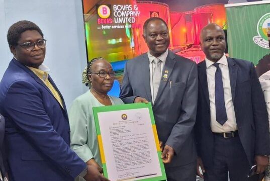 High Expectations As Osun Varsity Presents Appointment Letter To New Chancellor, BOVAS GMD …the Vice Chancellor, Osun State University Prof. Odunayo Adeboye (2nd right) presenting letter of appointment as Chancellor of the university to the Group Managing Director, BOVAS & Company Ltd. Mrs Victoria Samson (2nd left), Deputy Group Managing Director BOVAS, Mr Temitope Samson (left) and Deputy Vice Chancellor, Prof Adetunji Kehinde at BOVAS corporate headquarters, Ibadan on Thursday…