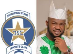 Farouk Arisekola-Alao Fetes 3SC On CAF Confederation Cup Qualification After 27 Years Left: Shooting Stars Sports Club logo with a gold star on a blue shield; right: smiling man in white traditional outfit and cap.
