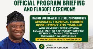 Oyo Lawmaker, Oluwafowokanmi Partners TECH-U, Bugotake To Train 50 Youths Poster for the official program briefing and flag-off ceremony for Ibadan South-West II Constituency technical trainers recruitment and training with university certification.