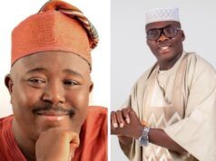 Victory At Oyo APC Guber Primaries: Hon. Akinmoyede Congratulates Senator Alli Two men in traditional Nigerian attire: left, a smiling man with an orange patterned cap; right, a man in beige agbada with a white cap, glasses, and a watch.