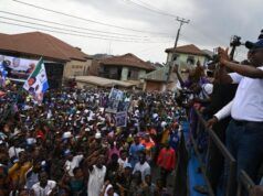 Makinde Declares Presidential Ambition Ahead Of 2027 Elections Engineer Seyi Makinde, right, addressing the mammoth crowd at the rally...