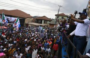 Makinde Declares Presidential Ambition Ahead Of 2027 Elections Engineer Seyi Makinde, right, addressing the mammoth crowd at the rally...