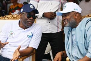 National Chairman of the APM, Dr. Yusuf Dantalle, right, with Engr Seyi Makinde...