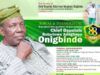 Family Announces Burial Arrangements for Nigerian Football Icon Adegboye Onigbinde Obituary banner for Chief Osuolale Bolarinwa Adegboye Onigbinde with burial and thanksgiving details, green banner, 88 years old poster