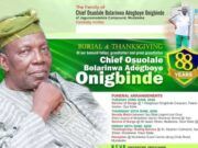 Family Announces Burial Arrangements for Nigerian Football Icon Adegboye Onigbinde Obituary banner for Chief Osuolale Bolarinwa Adegboye Onigbinde with burial and thanksgiving details, green banner, 88 years old poster