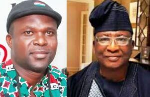Oyo NLC Congratulates NUPENG’s New President, Salimon Oladiti Two men posing side by side: left man in a green patterned shirt and cap, right man in dark traditional attire with a cap and glasses.