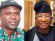 Oyo NLC Congratulates NUPENG’s New President, Salimon Oladiti Two men posing side by side: left man in a green patterned shirt and cap, right man in dark traditional attire with a cap and glasses.
