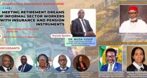 All Set For Retirement Summit For Informal Sector Workers To Hold On Wednesday Banner for the 2026 Retirement Summit: theme about insurance and pension for informal workers; event on May 20, 9:00 AM at NECA House, Lagos; keynote speaker Dr. Muda Yusuf, plus guest and discussant headshots.