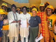 Oyo Central Senatorial Race: Former Makinde Associate, Wale Ajani Is Accord’s Candidate Hon Wale Ajani, displays his certificate while others look on...