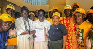 Oyo Central Senatorial Race: Former Makinde Associate, Wale Ajani Is Accord’s Candidate Hon Wale Ajani, displays his certificate while others look on...