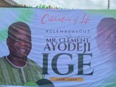 Photos: Friends, Colleagues Attend Burial Of Veteran Journalist, Clement Ige In Ibadan ...banner in at the venue of the burial of late Clement Ayodeji Ige...on Saturday...