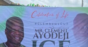 Photos: Friends, Colleagues Attend Burial Of Veteran Journalist, Clement Ige In Ibadan ...banner in at the venue of the burial of late Clement Ayodeji Ige...on Saturday...
