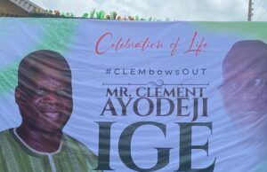 Photos: Friends, Colleagues Attend Burial Of Veteran Journalist, Clement Ige In Ibadan ...banner in at the venue of the burial of late Clement Ayodeji Ige...on Saturday...