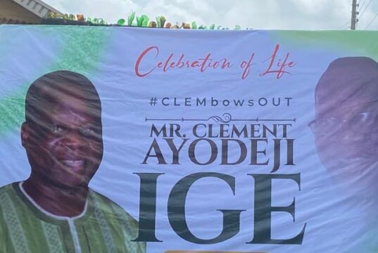 Photos: Friends, Colleagues Attend Burial Of Veteran Journalist, Clement Ige In Ibadan ...banner in at the venue of the burial of late Clement Ayodeji Ige...on Saturday...