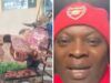Adekanmbi Hosts Arsenal Fans In Ibadan To Celebrate Premier League Triumph Two-panel image: left shows a person cooking large animal carcasses on a spit over a grill; right shows a close-up of a smiling man wearing a red Arsenal cap and scarf.