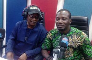 Oyo NUJ Constitutes Committee For 2027 Election Debate, ParrotXtra Media Boss Is Chairman Two people sit at a radio studio desk with microphones and headphones, mid-conversation.