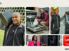 LG Electronics Unveils ‘Make Life Good’ Reality Series For Africa Magic Viewers LG collage ad showing people using appliances: speaker on shoulder, dishwasher, washer, and a smiling presenter with Life's Good logo.