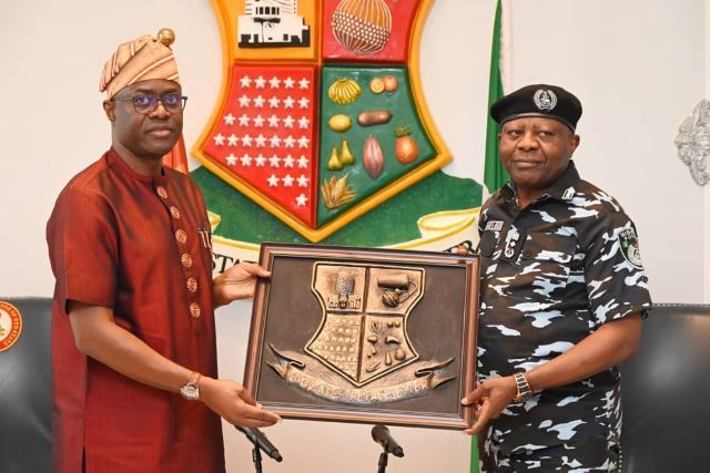 Makinde and DIG Deputy Inspector General of Police in charge of the South-West, DIG Adegoke Fayoade, right, with Governor Seyi Makinde...