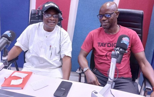 Mutiu 2 Ambassador Olayinka Agboola, left, with Alhaji Mutiu Adepoju...during the Radio Show...