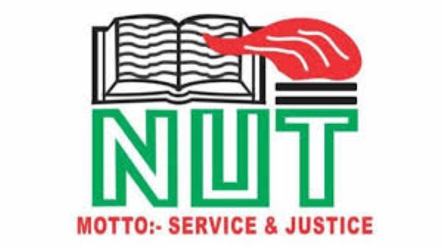 Nigeria Union of Teachers NUT logo: open book with a red flame, green 'NUT' letters, and red motto 'Service & Justice' below.
