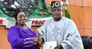 Day First Female Clerk Was Sworn In At Lagos Assembly Adenike Abolanle Oshinowo, left, with Rt Hon Mudashiru Obasa...at the event...