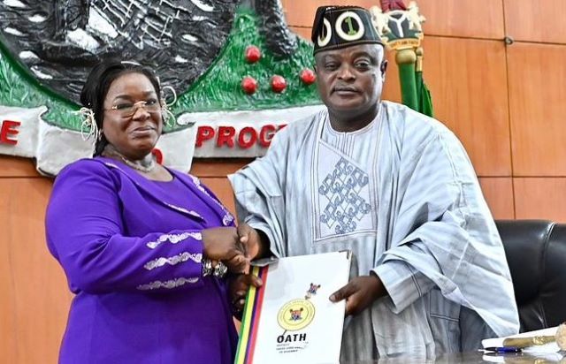 Obasa Adenike Abolanle Oshinowo, left, with Rt Hon Mudashiru Obasa...at the event...