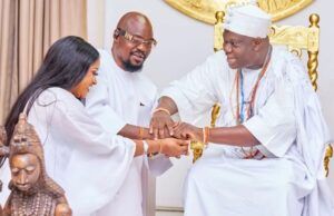Baba Ijesha: I Appreciate Ooni Of Ife’s Car Gift, Chieftaincy Title Ooni Adeyeye Ogunwusi, right, with Baba Ijesha and wife...