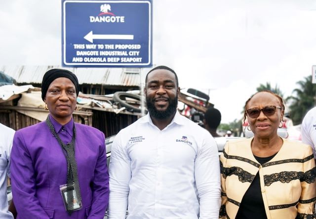 Dangote Image 4 L-R: Director of Assessment, Federal Ministry of Environment, Abuja, Mrs. Rofikat Adebukunola Odetoro; Managing Director, Infrastructure & Logistics, Dangote Industries Limited, Capt. Jamil Abubakar, and the Chief Executive, Amiable Consulting & Logistics, Mrs. Aina Elizabeth Egharevba, on the way to the community engagement and sensitisation on the environmental, social impact of the proposed Dangote Industrial City/ Deep Seaport project at Ode-Omi, Ijebu Waterside LGA, Ogun State on Monday 29 June 2026…