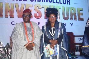 Faces At The Investiture Of Prof. Olajumoke Morenikeji As New VC Of Kola Daisi University 1 ...Professor Olajumoke Morenikeji, right, with Oba Abiodun -Kola-Daisi...