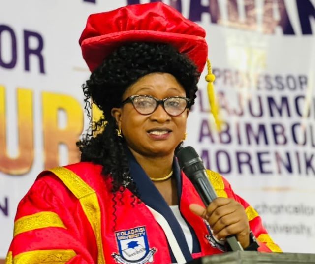 JUMO2 Professor Olajumoke Morenikeji...making her first official speech as the Vice Chancellor of Kola Daisi University, Ibadan...