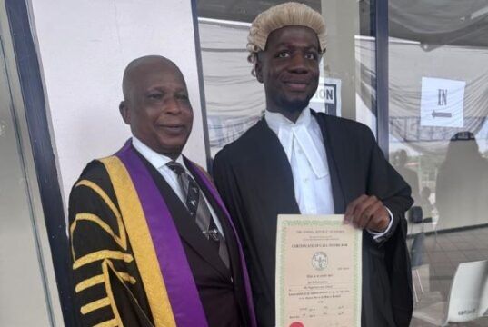 Photos: Justice Minister, Fagbemi Identifies With Bola Ige’s Grandson At Call To Bar Prince Lateef Fagbemi, left, with Barrister Babamuyiwa Ige...