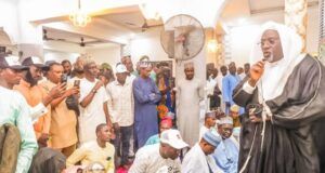 Odidiomo Visits Sabo Muslim Community In Ibadan, Donates ₦10m Hon. Adedeji Dhikrullahi Olajide Odidiomo, right, delivering his message after Friday's prayers....