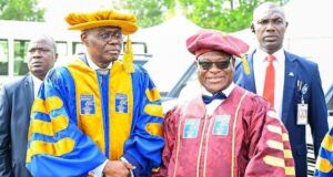 Sanwo-Olu Honoured With Leadership/Service Award By Babcock Varsity …Governor of Lagos State, Mr. Babajide Sanwo-Olu and President and Vice-Chancellor of Babcock University, Professor Afolarin Ojewole, during Babcock University’s 2026 undergraduate Convocation Ceremony held at the University Stadium, Ilishan-Remo, Ogun State on Sunday…