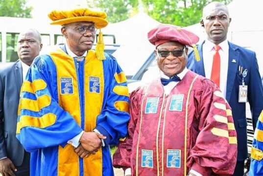 Sanwo-Olu Honoured With Leadership/Service Award By Babcock Varsity …Governor of Lagos State, Mr. Babajide Sanwo-Olu and President and Vice-Chancellor of Babcock University, Professor Afolarin Ojewole, during Babcock University’s 2026 undergraduate Convocation Ceremony held at the University Stadium, Ilishan-Remo, Ogun State on Sunday…