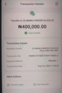 ...the receipt of the ₦400,000 given to the Oloolu traditionalists...by Wasilat's family...