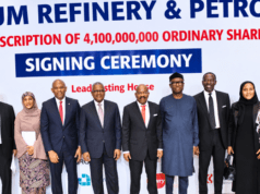 History Recorded As Dangote Refinery Launches Landmark IPO, Targets 10 Million Subscribers L-R: Group Vice President, Oil & Gas and Fertiliser, Dangote Industries Limited, Devakumar Edwin; Group Executive Director, Commercial Operations, Cement and Foods Businesses, Dangote Industries Limited, Mariya Aliko-Dangote; Chairman, Heirs Holdings, Tony Elumelu; President/CE, Dangote Industries Limited, Aliko Dangote; Founder, Zenith Bank Plc, Jim Ovia; Former Minister of Industry, Trade and Investment, Otunba Niyi Adebayo; Founding partner, Banwo & Ighodalo, Asue Ighodalo; Group Executive Director, Commercial Operations, Oil & Gas, Fertiliser and WAEP, Fatima Aliko-Dangote and Group Vice President, Business Units, Dangote Industries Limited, Olakunle Alake, at the signing ceremony of Dangote Petroleum Refinery & Petrochemicals FZE Initial Public Offering (IPO) in Lagos on Monday, September 7, 2026…