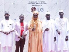 Excitement As LG Electronics Takes Purpose-Driven Innovation To Kaduna R-L: Imam, Niraya Mosque, Mallam Abubakar Sufyan, Head, Corporate Marketing, LG Electronics Nigeria, Mr. Paul Mba, Niraya Village Head, Alhaji Zakariyya Ya’u, Sarki Yakin Nariya, Alhaji Jamiu Yakubu, and District Head, Nariya Rigasa, Alhaji Aliyu Sanni at the commissioning of LG's expanded Environmental, Social, and Governance (ESG) initiative, marked by the donation of a solar-powered borehole to the Nariya Rigasa Area of Kaduna State, on Thursday...