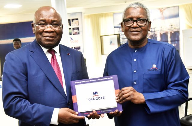 Aliko Dangote and other L-R: President/CE, Dangote Industries Limited, Aliko Dangote; Managing Director , Société nationale des pétroles du Congo (SNPC) Maixent Raool Ominga; During the visit to the Dangote Petroleum Refinery & Petrochemicals,Lekki Lagos recently…