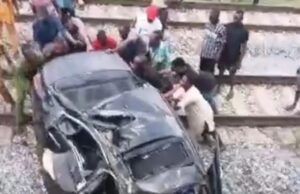 Driver Escapes Unhurt As Train Hits Car In Lagos