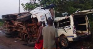 Tragedy In Lagos As Container Truck Crushes Bus, Four Killed, 16 Injured