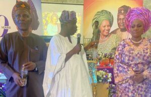 Oluranti Olurin, Founder Of George & Duke Group Of Schools Celebrates 70th Birthday L-R: Husband of the celebrant, Dr Niran Olurin, the chairman of the occasion, Dr Sunday Obiyinka and the celebrant, Oluranti Olurin at the event...