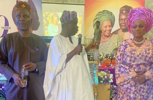 Olurin (2) L-R: Husband of the celebrant, Dr Niran Olurin, the chairman of the occasion, Dr Sunday Obiyinka and the celebrant, Oluranti Olurin at the event...