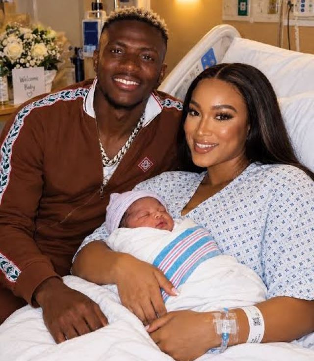 Osimhen and new baby AI Victor Osimhen in AI-generated image with partner and new daughter...